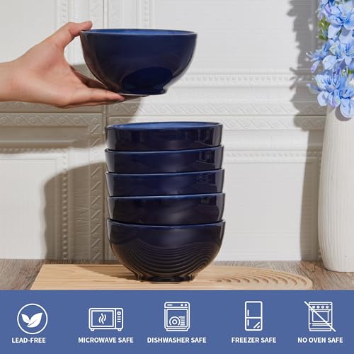 Image of Pokini 5.5 inch Stoneware Cereal Bowls Set of 6, 22 Oz Soup Bowls Set | Reactive Glaze Cereal Bowls Set for Cereal Soup Snacks, Kitchen Bowls for Meal, Dishwasher & Microwave Safe, Light Blue