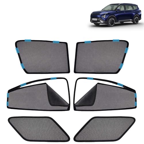 Image of KINGSWAY Car Sun Shade Curtains Only Compatible with Kia Carens Clavis (2025 Onwards) | Front Window in Half Cut and Rear in Zipper (Magnetic) | UV & Heat Protection | Pack of 6 Pcs