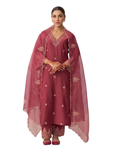 Image of Royal Export Women's Kurta Set | Viscose Silk Floral Embroidered Straight Kurta Pant Dupatta Set Kurta Sets for Women | Ladies Kurta Set