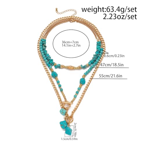 Turquoise Beaded Necklace for Women Layered Vintage Turquoise Choker Necklace Gold Boho Turquoises Necklaces Handmade Western Toggle Collar Jewelry2