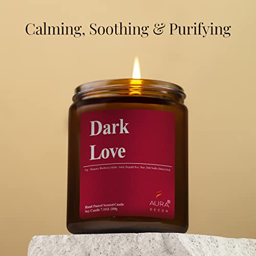 Image of AuraDecor Dark Love Scented Jar Candle | Handpoured Soy Wax Candle with 50 hr Long Burn Time | Premium Amber Jar Aromatherapy Votive Candle | Ideal Gift for Home & Decor