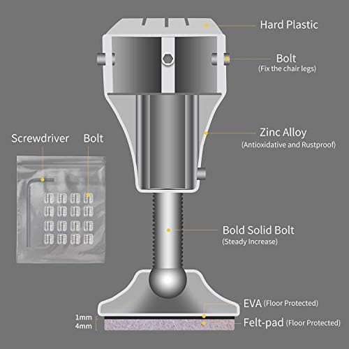 AIRUJIA 4 Pack Furniture Risers Carbon Steel Bed Risers, Adjustable Rotatable Heavy Duty Furniture Raisers Adds 2-5/8" to 4" Height to Beds Sofas Cabinets Supports 20,000 lbs, White