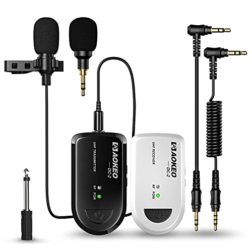 Wireless Lavalier Lapel Microphone, 65-130ft Range, Plugï¼†Play, UHF Rechargeable Transmitter Receiver Condenser Wireless Mic System, for iPhone, Camera, Smartphone, YouTube