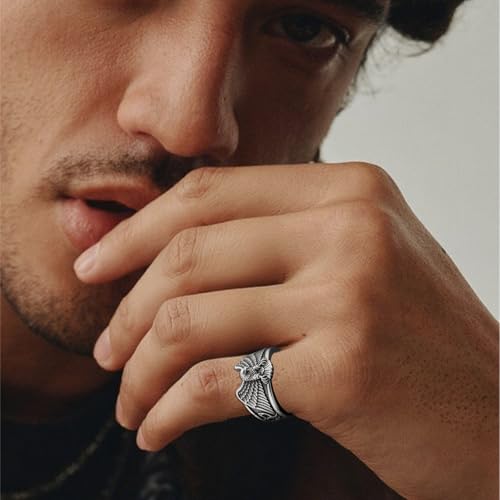 925 Sterling Silver Flying Hawk Eagle Personalized Name Ring Men's Animal Wing Viking Eagle Totem Rings Vintage Pinky Thumb punk Ring for Dad Father Husband Eagle Lover,Customized name Size 6-143