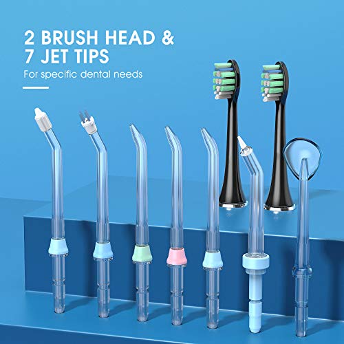 Water Flosser and Toothbrush Combo, ATMOKO 600ml Oral Irrigator & Electric Toothbrush with 7 Multifunctional Jet Tips, 2 Brush Heads Whitening Toothbrushes, Dental Water Flosser for Braces Care, Black - Thumbnail 6