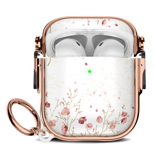 Maxjoy for Cute AirPods 2 Case (2019) with Safety Lock,Compatible Flower Bush AirPod 2nd Generation Case for Women Girly with Keychain-Transparent Flower Bush