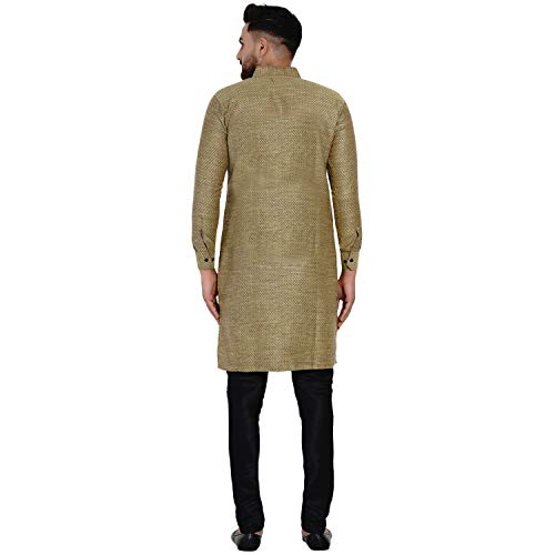 Image of Veera Paridhaan Men's Ethnic Poly Cotton Full Sleeve Textured Side Button Long Kurta(Orange)