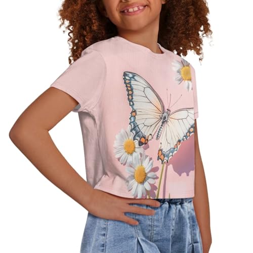 Image of Kids Crop Top Short Sleeve T-Shirts for Girls Size 5-14
