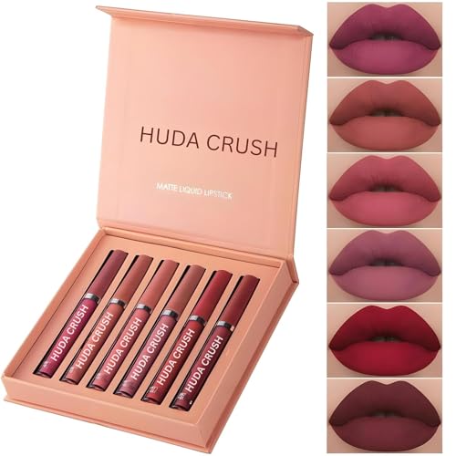 6Pcs Lipstick Combo Set – Long Lasting Liquid Lipsticks Matte Waterproof for Dusky Skin Tone & Fair Tone in Red, Brown, Nude lipstick Shades, Ideal Valentine Gift for Girlfriend & Wife