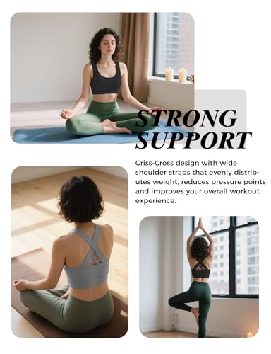 Image of Buauty 2 Packs Sports Bras for Women, High Impact Yoga Workout Bra, High Support Criss-Cross Back Bras for Large Bust, Wireless Padded Athletic Strappy Racerback Sports Bra, Black+Grey L