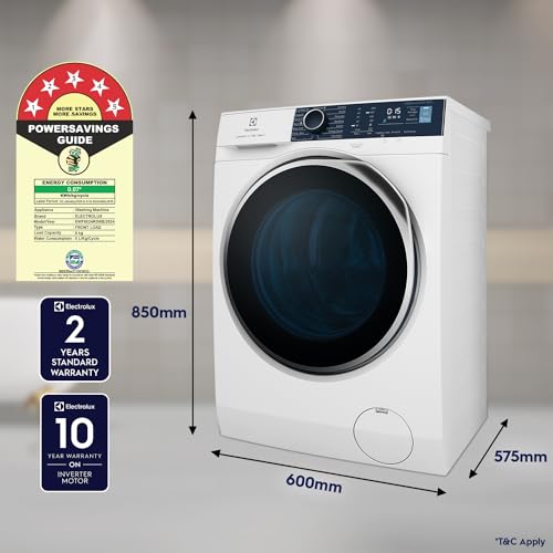 Image of Electrolux 8kg 5 Star Front Load Washing Machine, 3 Year Warranty, AutoSense Technology, Full Load Vapour Wash, Hygienic Care, Woolmark, EcoInverter Motor, UltimateCare 500, EWF8024R5WB, White