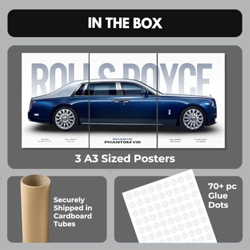Image of Funk You Store Rolls Royce Phantom Poster Split Design Car Poster | 3 A3 Sized Luxury Posters for Wall | Large Size (89 x 42 cm) Wall Decor | Rolls Royce Phantom Car Posters for Bedroom (B 013)
