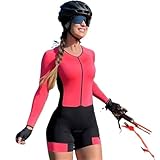 Damen Triathlon Rennanzug Fahrradanzug Fahrradoveralls Langärmlige 9D Gelpolstertasche Schnelltrocknendes Fahrradtrikot (Color : 02, Size : Medium)