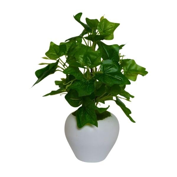 Image of fancymart Artificial Plant Leaves in Apple Pot (30 cm Height) | Small Potted Plant for Office Desk | Home Decor for Living Room | Cafe & Restaurant Table Decoration