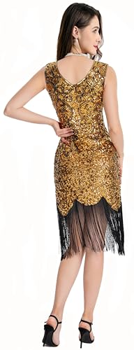 Image of Women Flapper Dresses 1920s V Neck Beaded Fringed Great Gatsby Club & Night Out Dresses