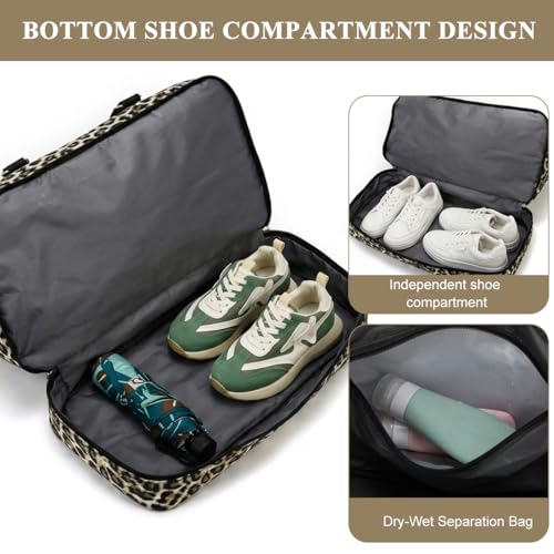 Image of PALAY Travel Bag Oxford Cloth Leopard Print Gym Bags with Shoe Compartment Large Capacity Waterproof Yoga Sports Bag Adjustable Portable Weekend Duffle Bags