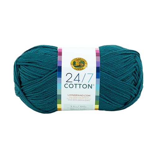 Image of Lion Brand Yarn, 24 /7 Cotton Yarn, Dragonfly, Blue Teal, 1 Pack | Light Worsted 100% Mercerized Cotton Yarn for Crochet, Knitting, Craft, 185 Yards of Natural Fiber for Tees, Bags, Dishcloths