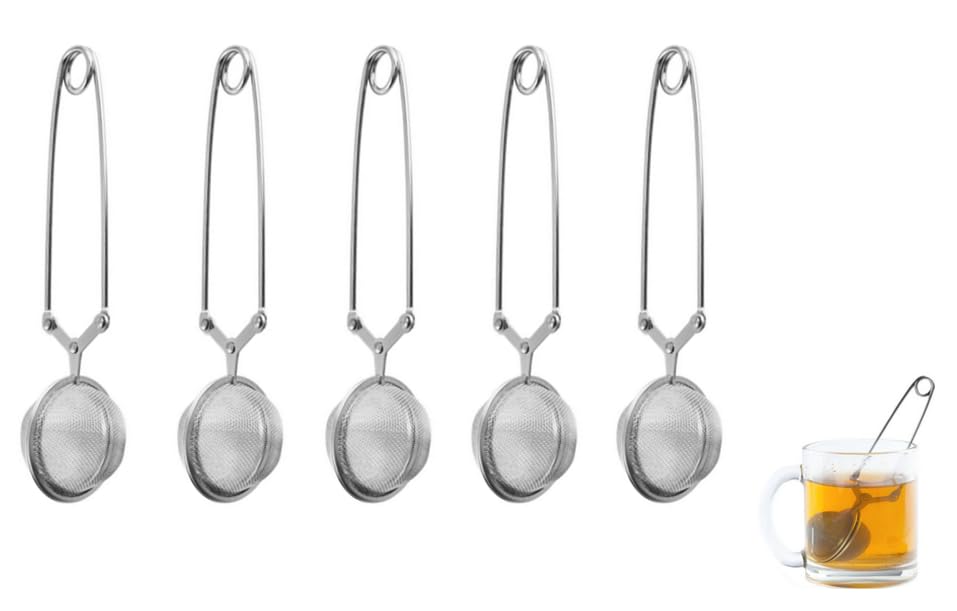Hitopin Pinzas de té de acero inoxidable, 5 unidades, pinzas de té para té suelto, colador de té para té suelto, pinzas para té, para filtrar diferentes tipos de té, té de flores, fácil de limpiar