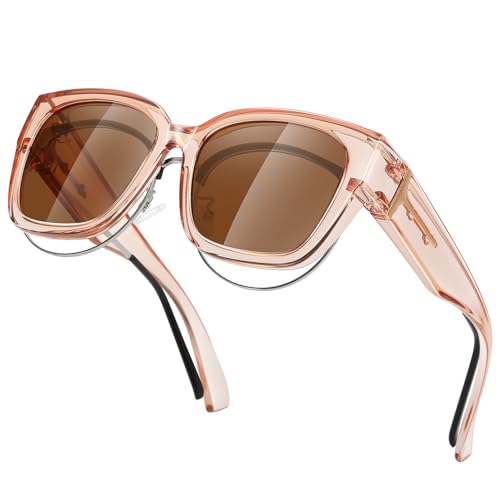 MEETSUN Fit Over Glasses Sunglasses for Women Men Large Trendy Polarized Sunglasses for Driving UV Protection Light Brown