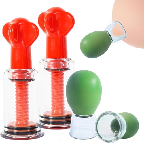 Jesakmie 2 Pair Nipple Correctors for Flat and Inverted Nipples, Green Inverted Vacuum Suction Cup Device Red Nipplesucker for Breastfeeding Mom Women Female (Red + Green)