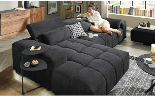 Image of Royale Hand Tufted Seven (3+2+2) Seater Elegant Wooden Base Sofa In Wide Extravagant Fabric, Gives Luxurious Look For Home /Living Room /Office /Guest Room /Hotels, Black