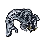 Large Black Japanese Koi Fish Embroidered Iron on Patch Fish Cartoon Stickers Sewing On Patch Reward Gift Embroidered Jacket Polo T-Shirt Hat Bag Costume.