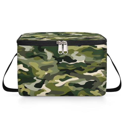 Army Camouflage Lunch Bags for Women Men 9 Cans, Hot & Cold Food Delivery Bag Insulated Grocery Bag Insulated Lunch Box Fashion Camo Green Cooler Bag for Office Work Picnic Beach