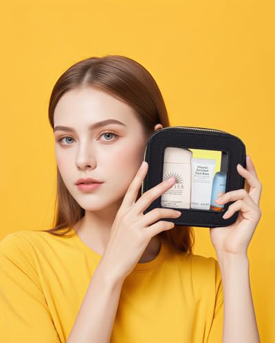 Image of Clear Sunscreen Makeup Bags,Small Makeup Bag for Purse,Mini Clear Makeup Pouch Purse Organizer Fit Carry-on Travel Essentials,Cute Cosmetic Bags Car Accessories for Women (Mini-Black)