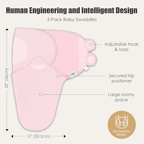 Image of SWEET DOLPHIN 3-Pack Baby Swaddle Sleep Sacks - Newborn Swaddle Blanket with Soft Cotton - Ergonomic Wrap for Boys and Girls, 0-3 Months, Pink