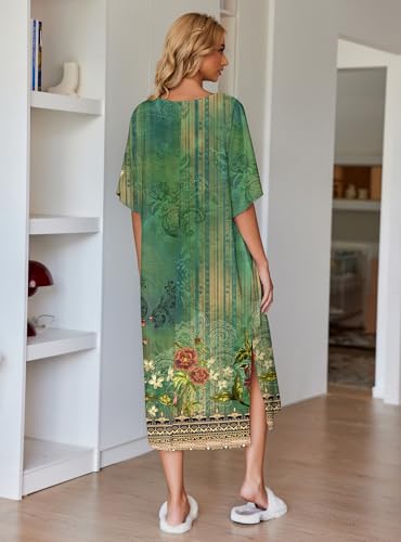 Image of Ekouaer Women's Nightgown Short Sleeve Sleepshirt Long Loungewear Casual Maxi Lounge Dress House Dresses with Pockets