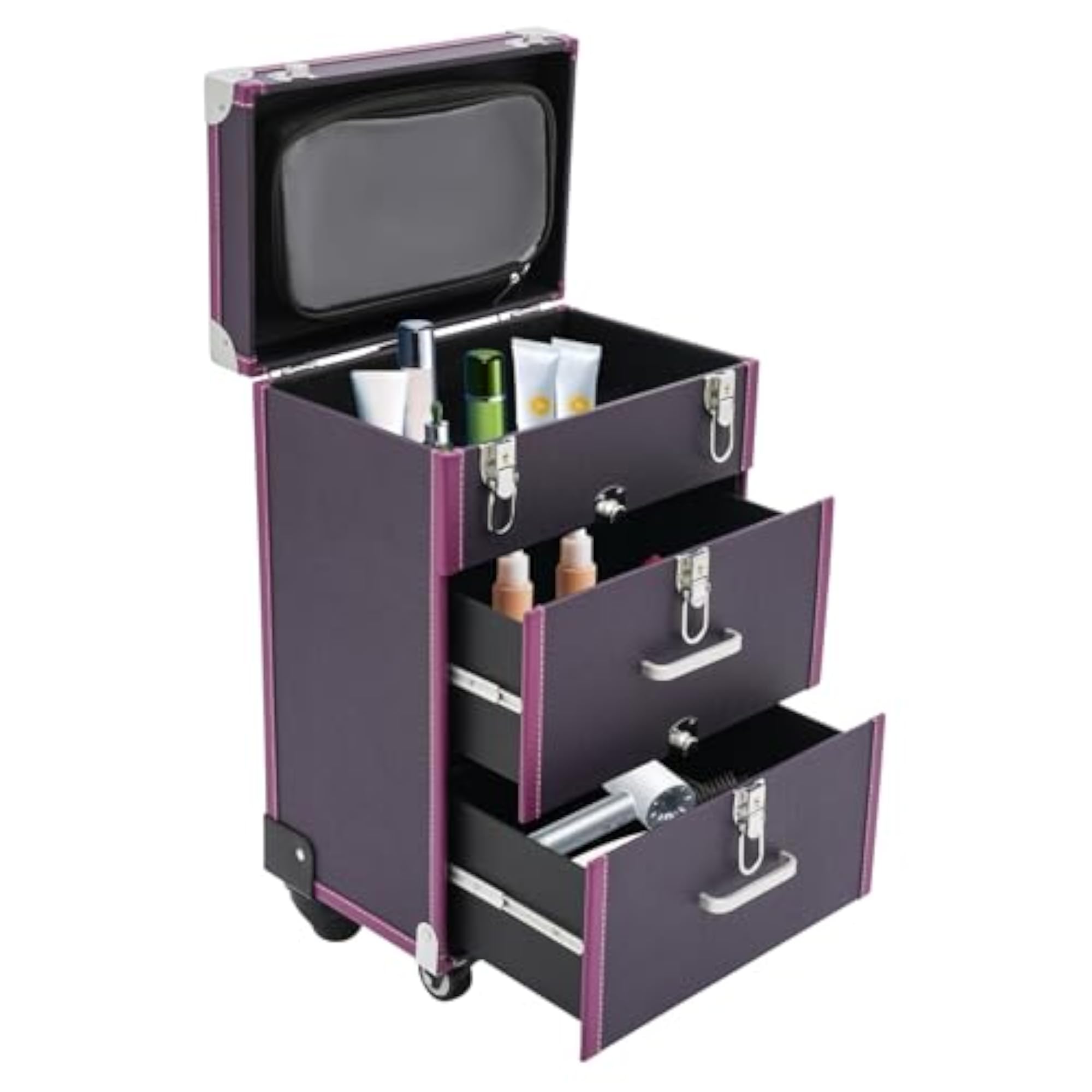 3-Tier Makeup Train Case, Nail Polish Organizer Trolley