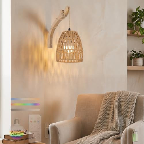 Lámpara de pared LED Boho recargable por USB con mando a distancia para dormitorio y comedor