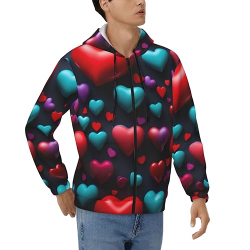 Sweat à capuche zippé épais pour homme résistant au froid, motif cœur rouge, S à 3XL