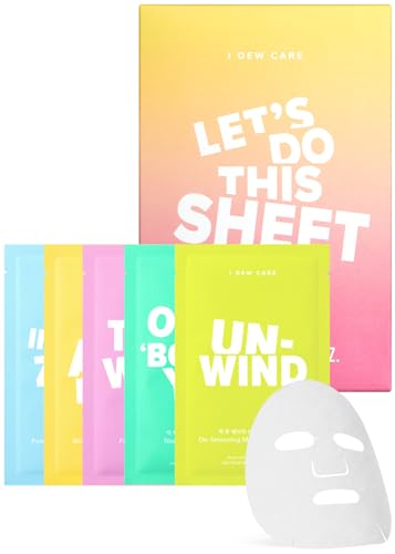 I DEW CARE Glass Skin Face Mask Variety Pack - Let's Do This Sheet | For Perfect Care Routine, Korean Face Masks Skincare, Olive Extract, Chamomile, Vitamin B3, Moisturizing, 5 Count