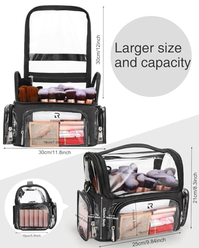 Image of Makeup Brush Case Stand-up Makeup Cup Makeup Brush Holder Travel Professional Cosmetic Bag Artist Storage Bag Large Makeup Bag with Adjustable Divide, Black, A3-X Large-Black-Clear Style, Makeup Brush