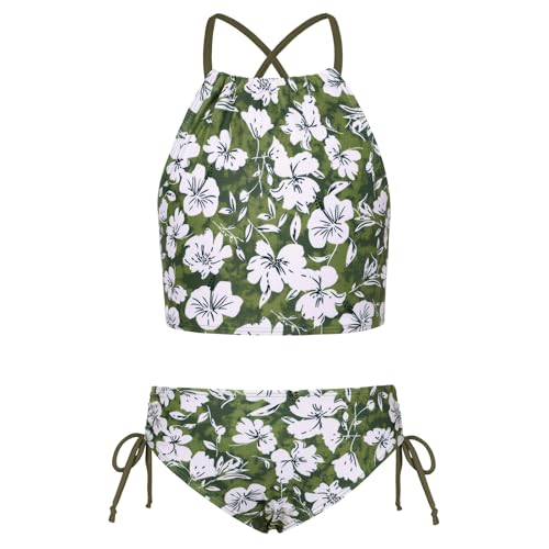 Image of GRACE KARIN Girls Swimsuit Tankini Set Rash Guard Long Sleeve Swimsuit 4 Piece Bathing Suit Swimwear 5-14Y
