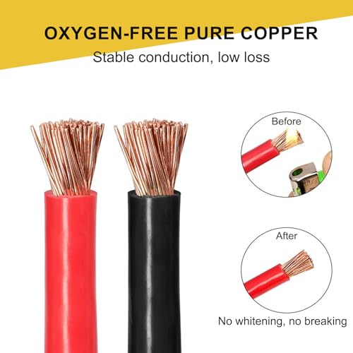 Image of 4 AWG Battery Cable, 1FT 4 Gauge Pure Copper Battery Inverter Cables with 3 /8 in Lugs Both Ends Power Inverter Wire Set for Automotive Solar Marine Boat RV Car Motorcycle Red and Black (1FT 2PCS)