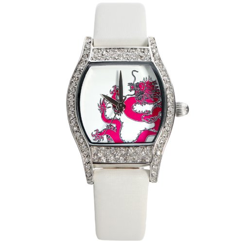 Time100 レディース腕時計 ドラゴン ダイヤモンド付け 優雅 バケツ形 レディース 腕時計 #W50009L.03A (ホワイト)