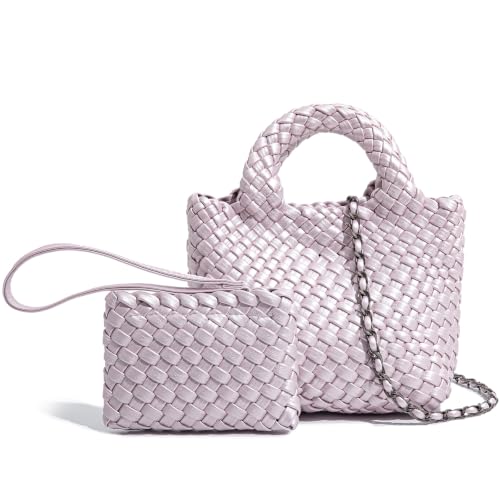 Image of Woven Tote Bag for Women with Coin Purse, Foldable Chain Small Crossbody Handbags, Fashion Shoulder Bag, Hobo Satchel