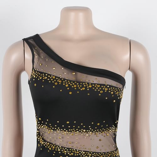 Image of PORRCEY Women's Sexy Rhinestone Mesh See Through Party Night Prom Dress