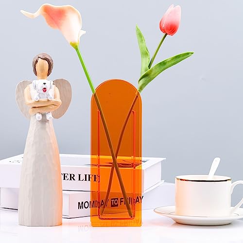 Vase en acrylique orange transparent objet déco design géométrique - 5