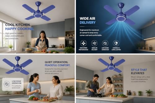 Image of haneul!!Ceiling Fan,4 Blade, High Speed, Small Size,600MM,Smoke Blue Made in India