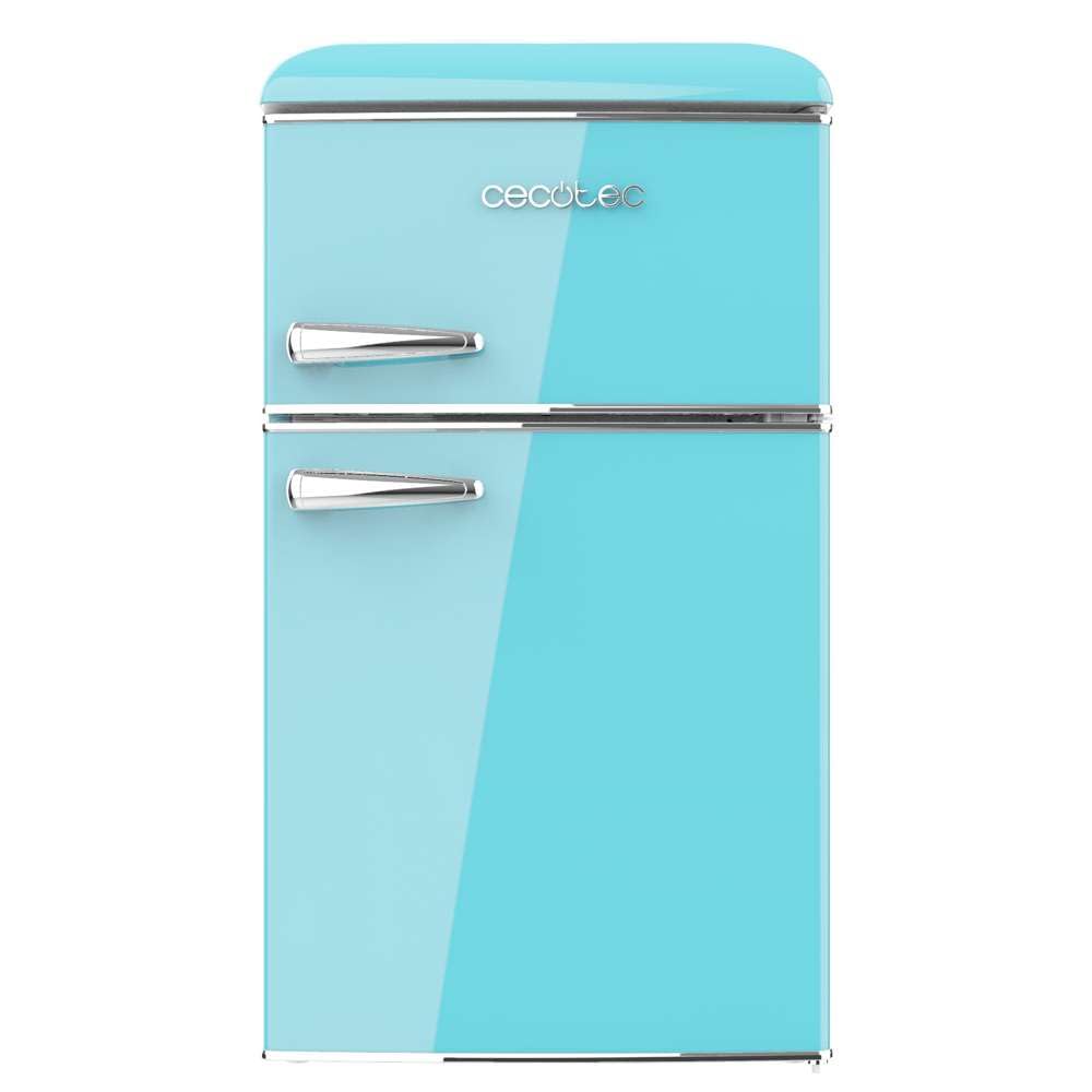 Cecotec Mini Nevera Retro 2 Puertas de 85 L Bolero CoolMarket 2D Origin 86 Blue. Mini frigorífico, LED interior, Tirador Cromado, Bandejas de Cristal, Abridor Botellines, Azul