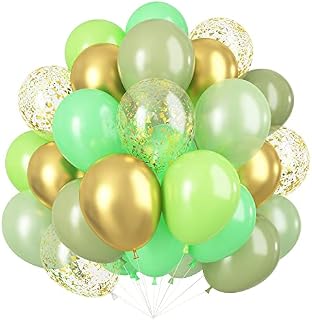 30PCS Green Gold Balloons Set, 12 Inch Dark Green Metallic Gold Helium Balloons Black Latex Balloons Birthday Balloons For Kids Birthday Decoration Party Balloons For Carnival Party Decorations