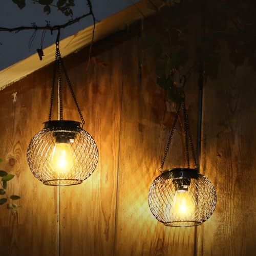 Solar Lanterns Outdoor, Upgraded Solar Lights for Outside Decorative Outdoor Hanging Lights for Halloween Christmas Waterproof Solar Lanterns Lighting for Yard Garden Patio Pathway Tree,2 Pack