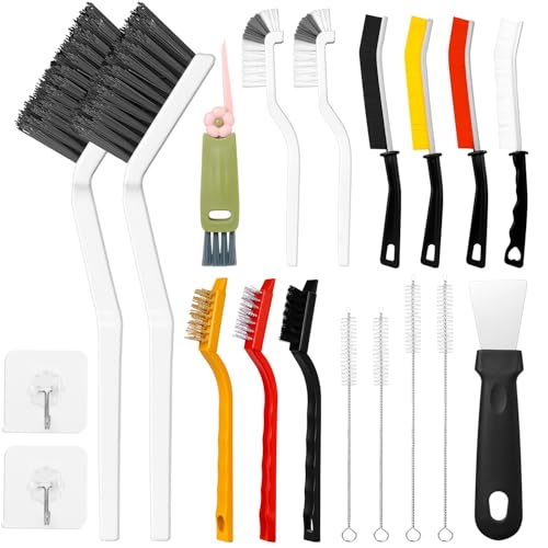 Crevice Cleaning Brush Set, 19-Pack Hard Bristle Brushes for Kitchen