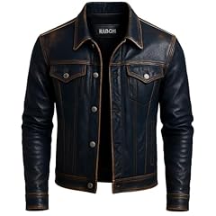 Blue Distressed Leather Jacket