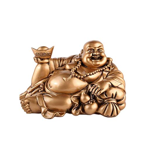 lachineuse - Statuette Grand Bouddha Rieur Allongé - Traditions Bouddhistes - Lingot Yuan Bao, Gourde Wu Lou -Porte-Bonheur, Chance, Fortune - Statue Résine...