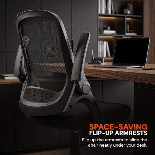 Image of DROGO Zenar Mesh Ergonomic Office Chair for Work & Study | Executive Computer Chair with Flip-up Armrest & Lumbar Support | Breathable Desk Chair with Swivel Rocking Backrest, 1 Yr Warranty (Black)