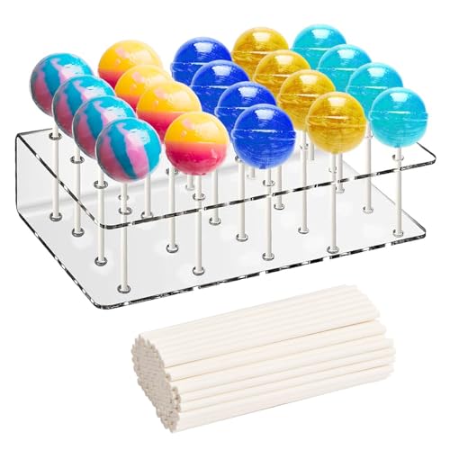 Suporte para Cake Pop, 20 furos suporte para pirulito suporte acrílico transparente com 100 palitos de papel para Natal casamentos Baby Showers festas de aniversário aniversário aniversário